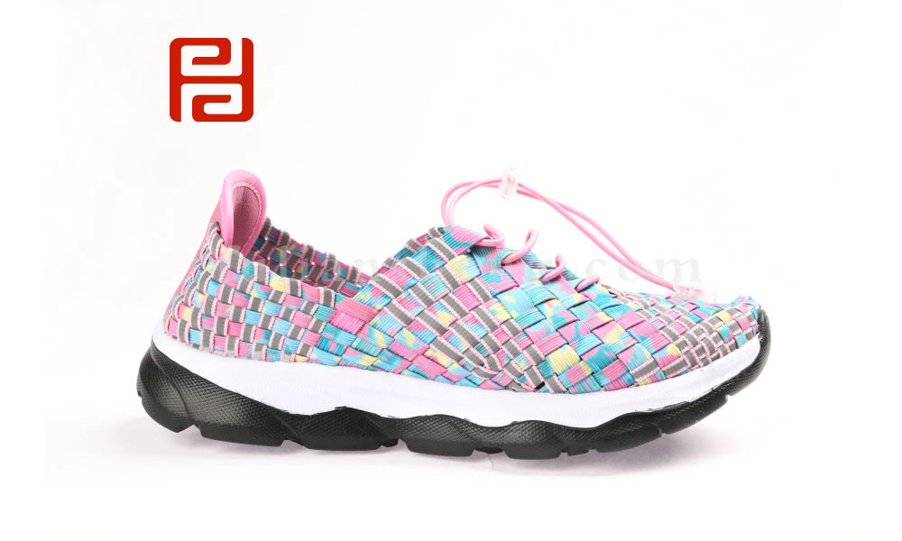 福连升时尚休闲女鞋潮流编织弹力面炫彩拼色女鞋图片