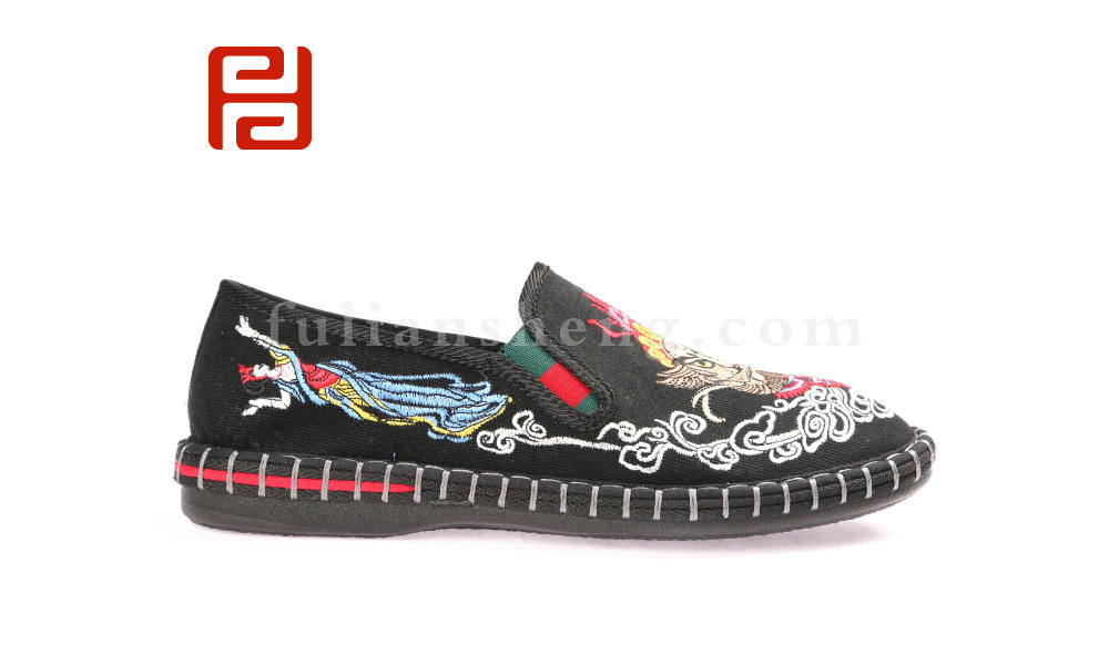 福连升男刺绣民族风复古北京布鞋一脚蹬脸谱布鞋图片