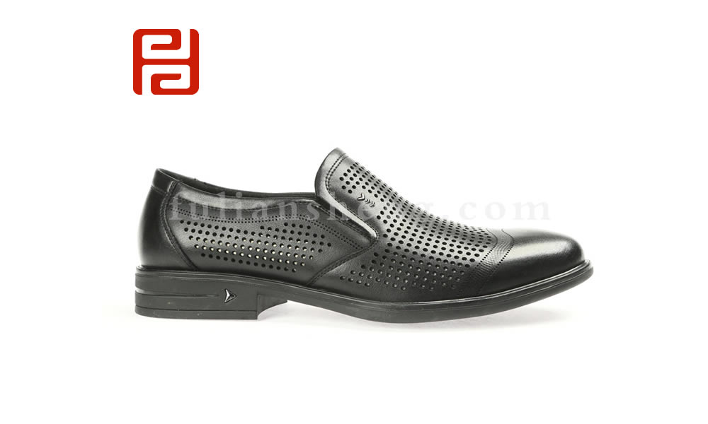 福连升休闲皮鞋 男夏季真皮透气一脚蹬镂空商务工作男鞋图片