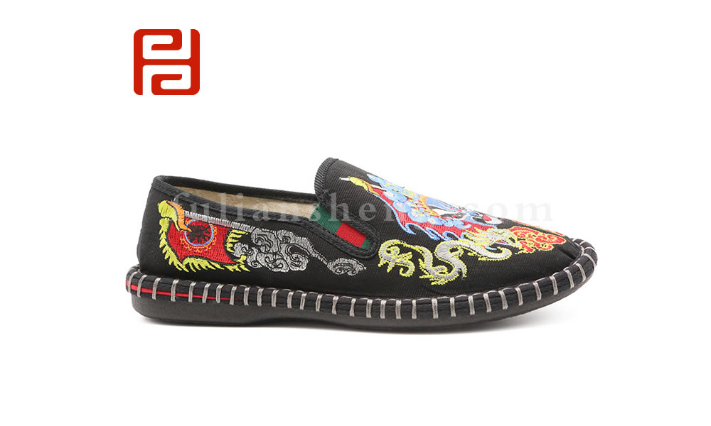 福连升春夏季民族风蓝脸脸谱刺绣单鞋懒人一脚蹬休闲鞋子图片