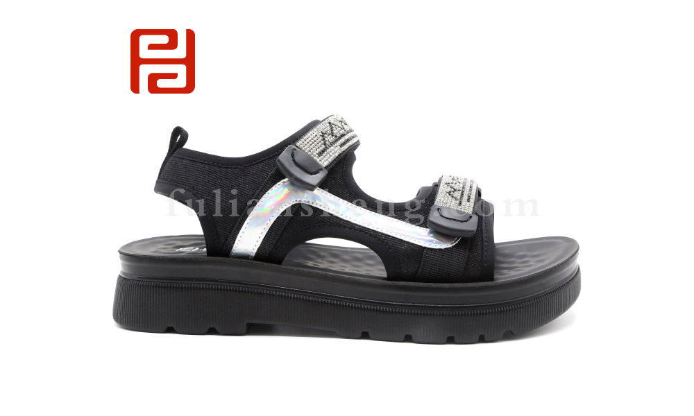 福连升夏季女款凉鞋水钻配饰软底舒适凉鞋