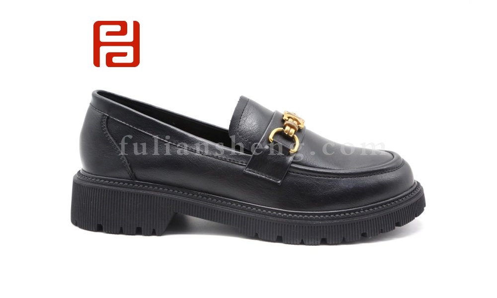 福连升休闲鞋女鞋英伦百搭粗跟厚底春秋乐福单鞋图片