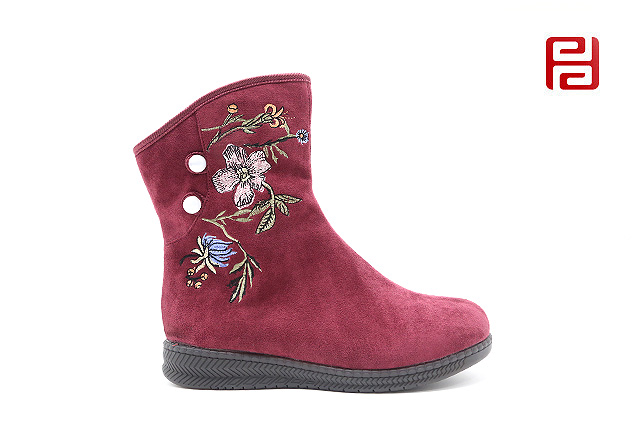福连升老北京布鞋冬加绒中国风刺绣女款短靴