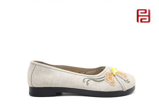 福连升老北京布鞋女鞋素面古风纯色绣花圆头浅口古装平底鞋