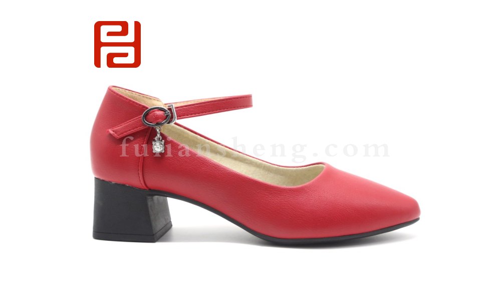 福连升春秋浅口单鞋女粗跟一字扣婚鞋通勤工作鞋
